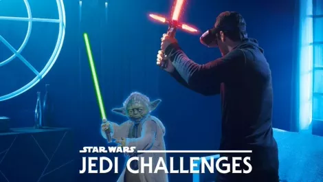 Star wars jedi challenges kylo ren lightsaber vs yoda with logo