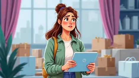 Concerned british shopper returned package digital tablet loading icon online shopping parcels