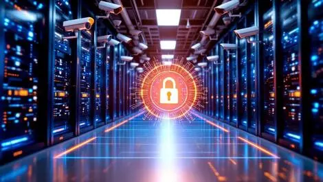 Server room racks security cameras ai digital lock network protection center