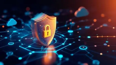 Locked shield digital nodes cloud shapes ai data cloud security