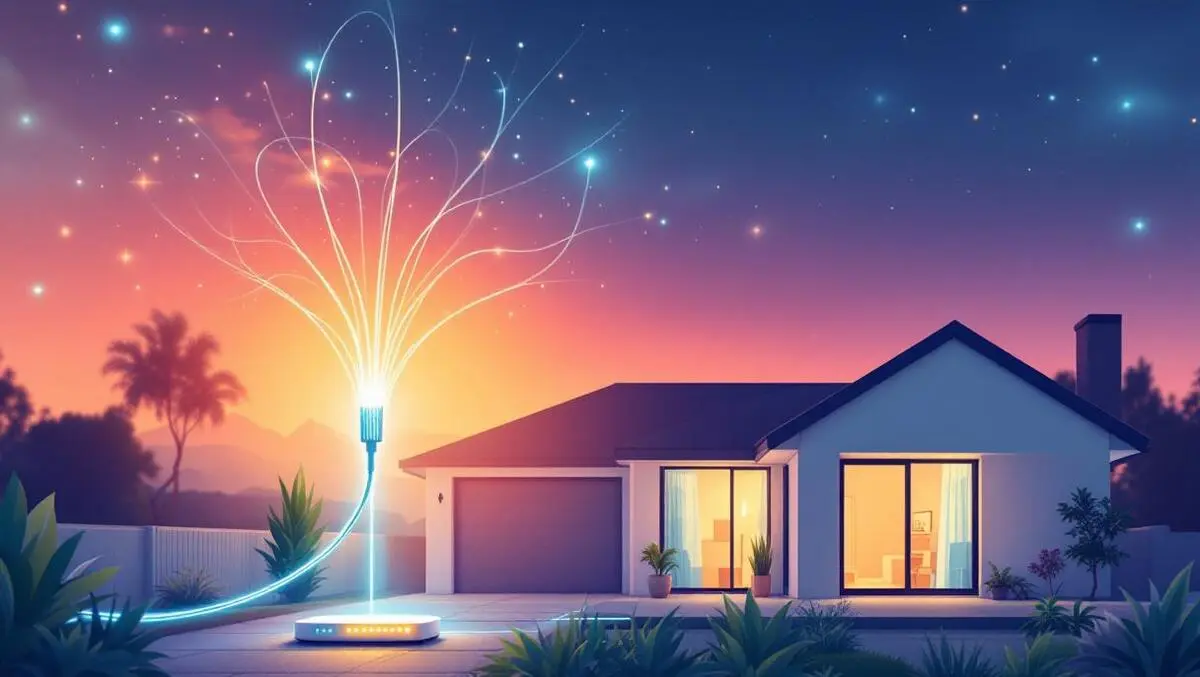 Realistic modern australian home glowing fibre optic cable fast internet