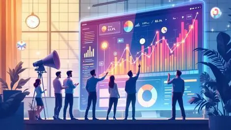 Business professionals collaborating digital dashboard saas growth teamwork