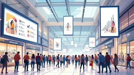 Modern shopping mall european urban retail digital billboards advertising