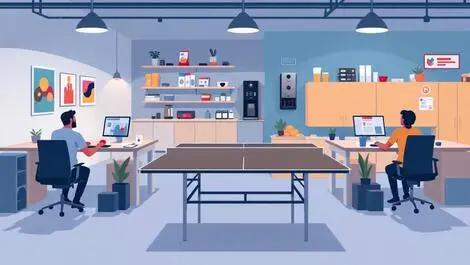 Office workspace unused ping pong tables snacks coffee machines disengaged employees new zealand