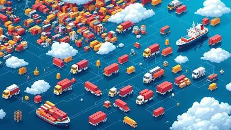 Asia pacific logistics network cargo ships trucks factories warehouses