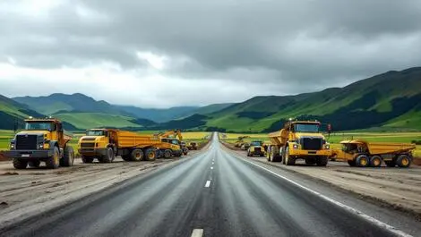 Realistic illustration large road construction machinery empty site nz