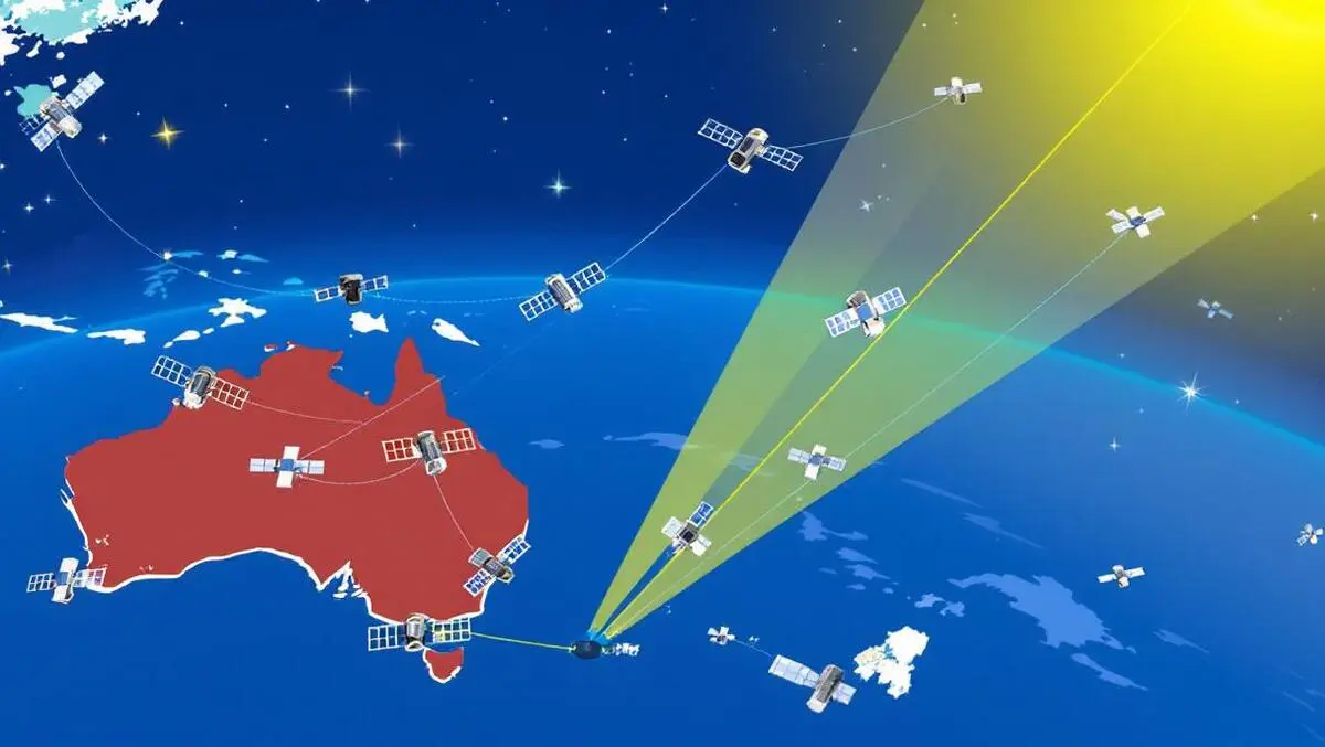 Satellite network expanding coverage over australia illustration map