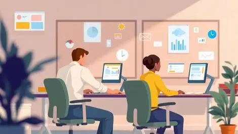 Modern australian office workers engaged with digital learning and productivity