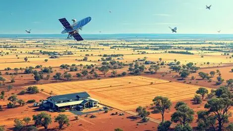 Leo satellites orbiting rural australian landscape remote homes fields