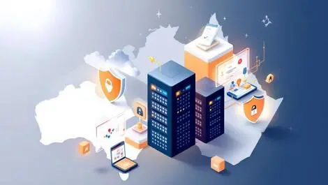 Modern data centers cybersecurity shields australia new zealand map