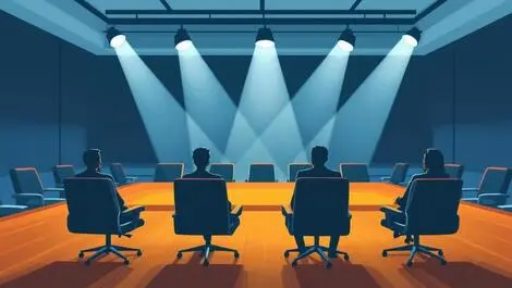 Corporate boardroom empty chairs spotlights highlighted new board members australia us
