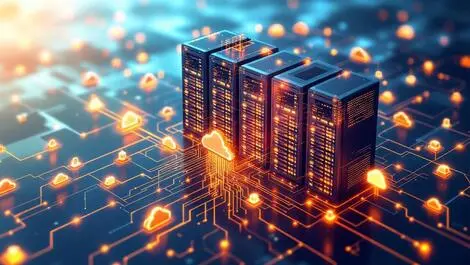 Modern data center glowing data streams cloud icons digital map india ai