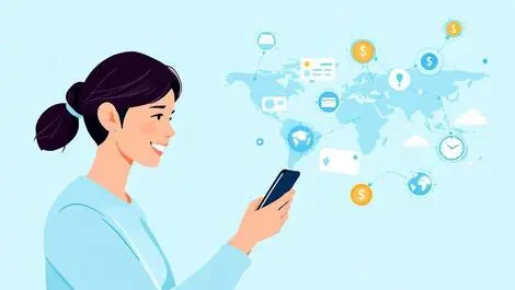 Young asian person using smartphone digital money transfer world connections asia pacific