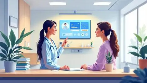 Australian gp clinic reception ai digital screen assisting patient modern healthcare