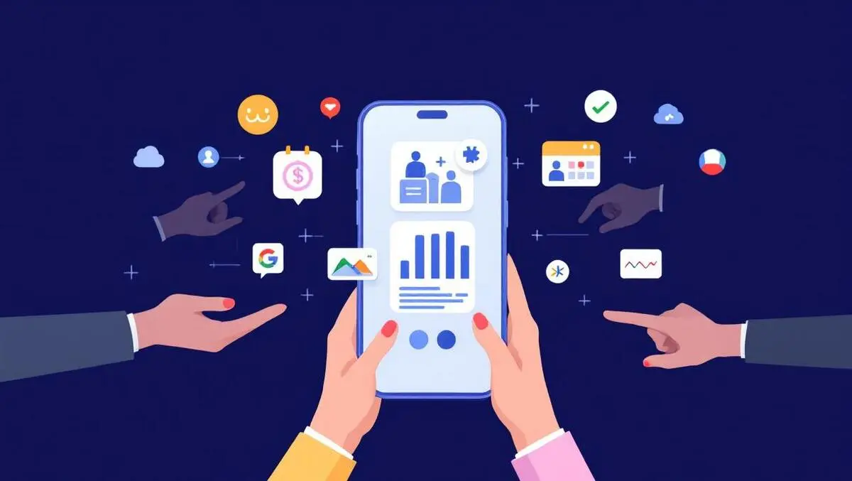 Digital smartphone abstract service management billing icons collaboration