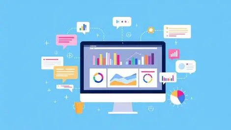 Digital illustration computer screen colorful graphs charts abstract icons ai analysis