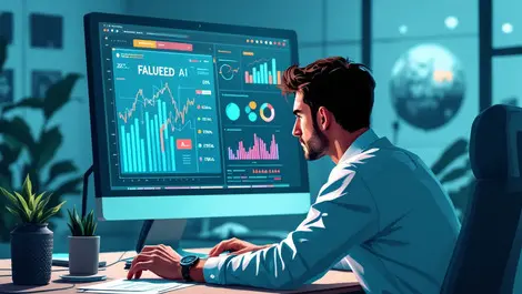 Frustrated business professional computer screen failed ai project error charts