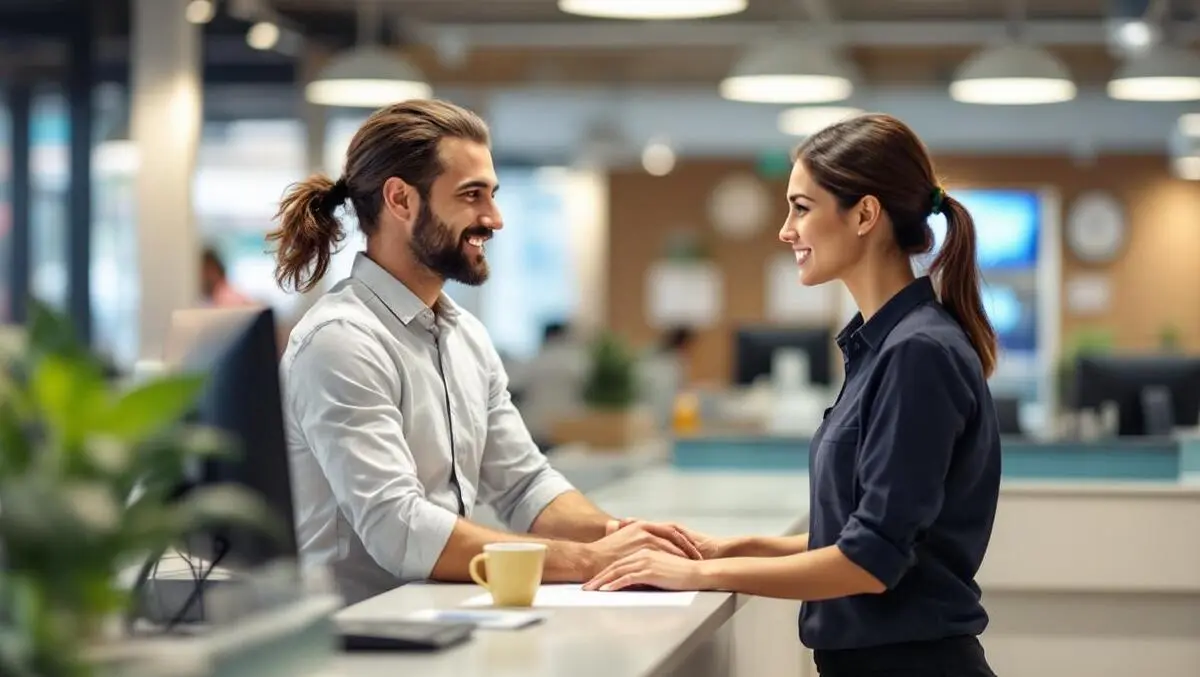 Australian customer seeking help from bank employee face to face interaction