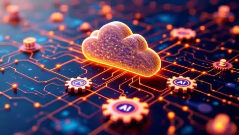 Cloud technology icons network glowing gears ai automation integration