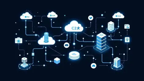 Interconnected cloud icons servers application symbols unified digital platform connectivity integration