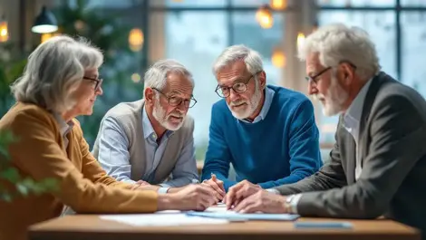 Experienced professionals collaborating ai powered office environment modern