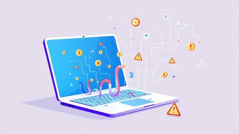 Illustration open laptop data streams leaking warning symbols ai vulnerabilities