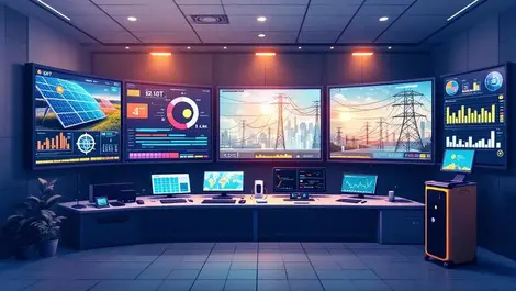 Modern utility control room smart grid monitoring iot energy management