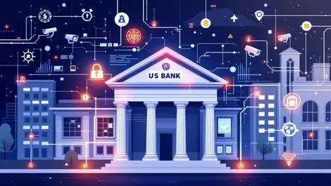 Us bank building security cameras digital patterns advanced tech financial fraud