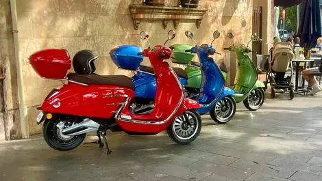 Green  red and blue moped lifestyle 