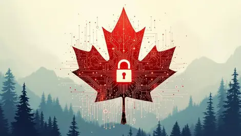 Canadian maple leaf digital data symbols circuits secure lock ai control