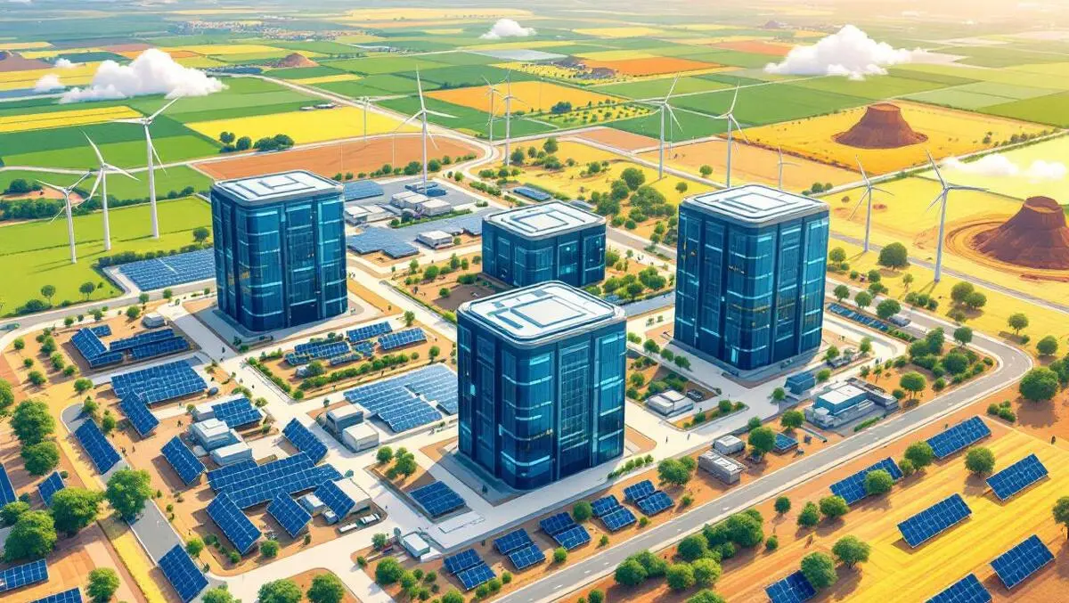 Modern australian data centres with solar panels wind turbines agriculture mining