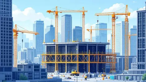 Modern data center under construction tokyo cranes city buildings infrastructure