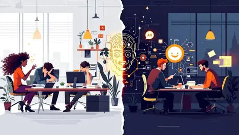 Australian office contrast stressed vs calm ai powered workspace