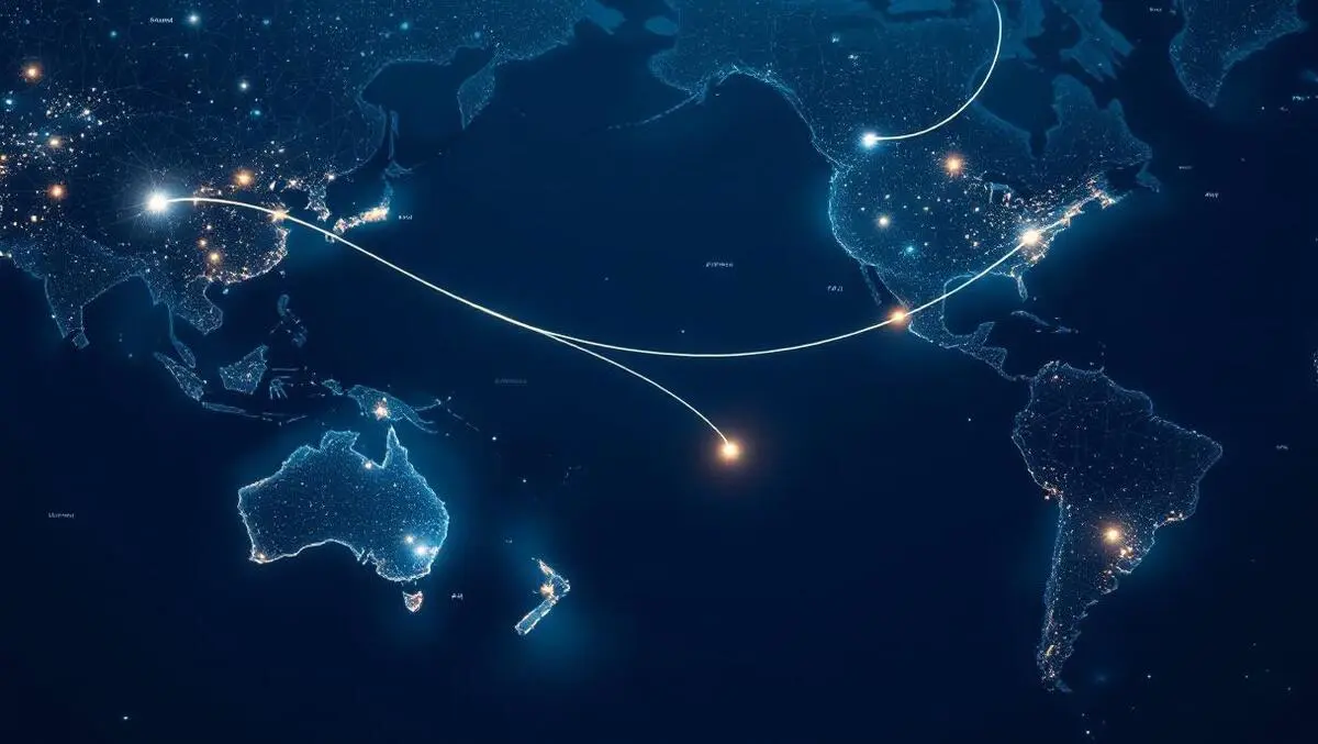 Undersea cable sydney to california map blue ocean glow art