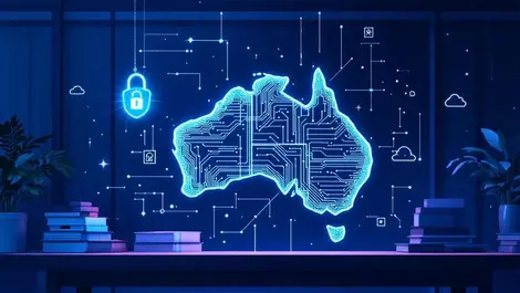 Australian corporate office night ai data privacy lock map