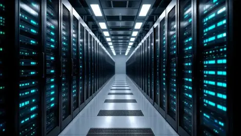 Modern datacenter aisle ssd racks price reduction contrast view