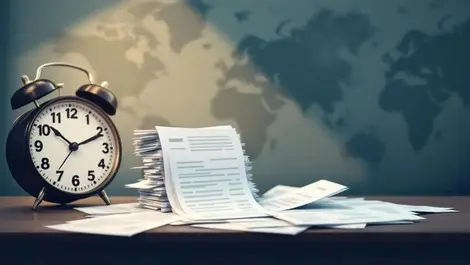 Late payments overdue invoices clock global business concept desk