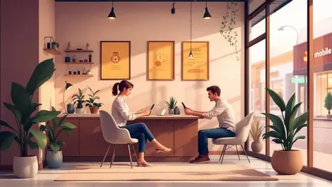 Australian mobile store staff supporting anxious customer interior