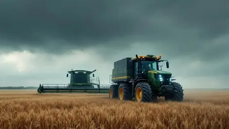Connected tractor combine wheat field cyber threat clouds