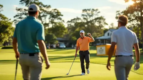 Sunny gold coast golf charity event players on green fairway