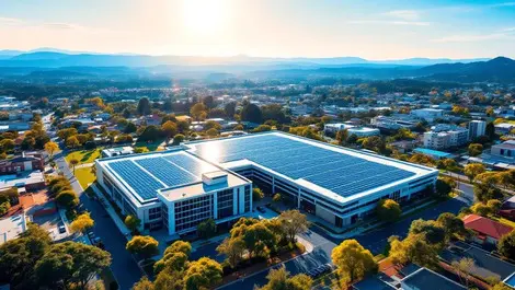 Aerial western sydney hotel convention centre rooftop solar panels