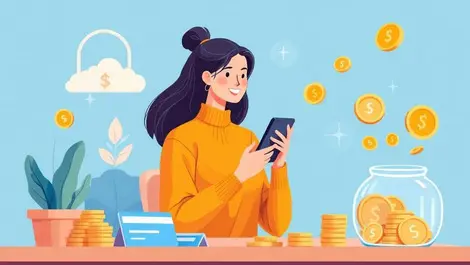 Australian fintech money management app concept woman phone visa